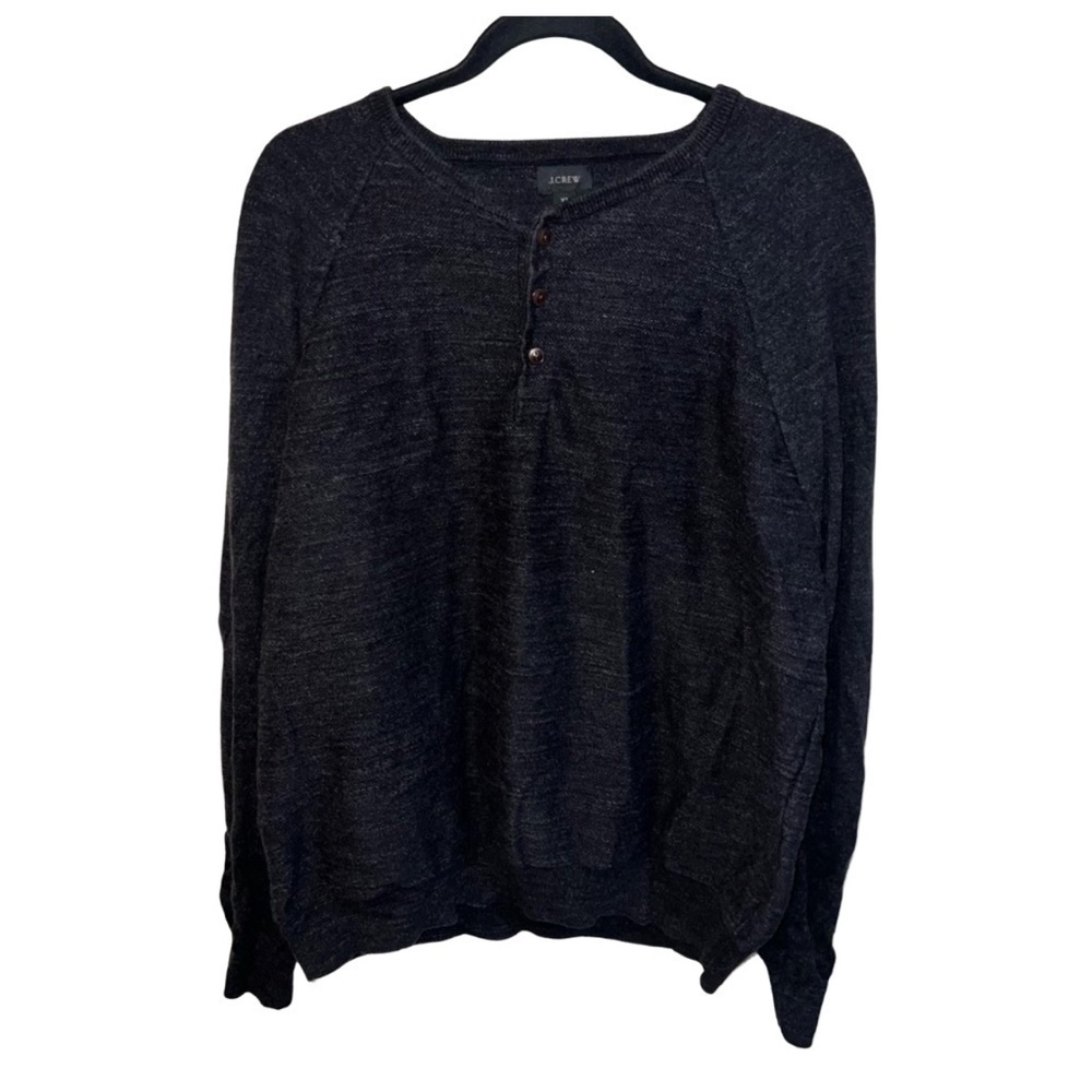 J.Crew Henley Sweater XL | Men’s Charcoal Gray Button-Front Knit Pullover